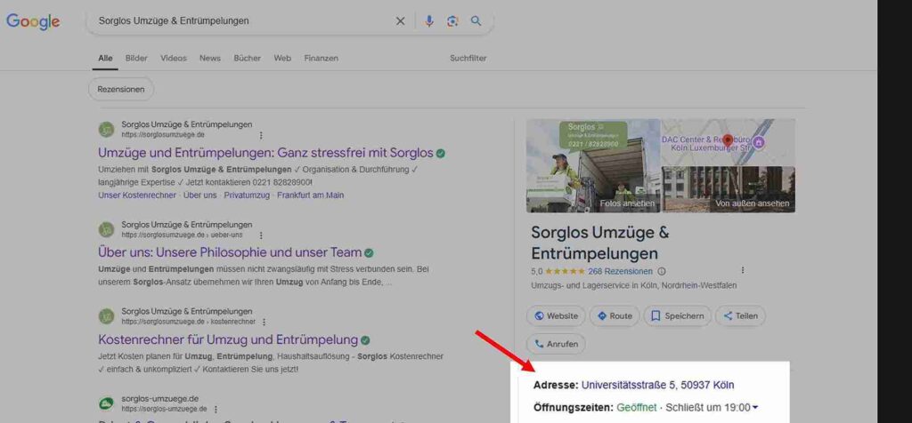 Google-Seite von Sorglos-Umzuege