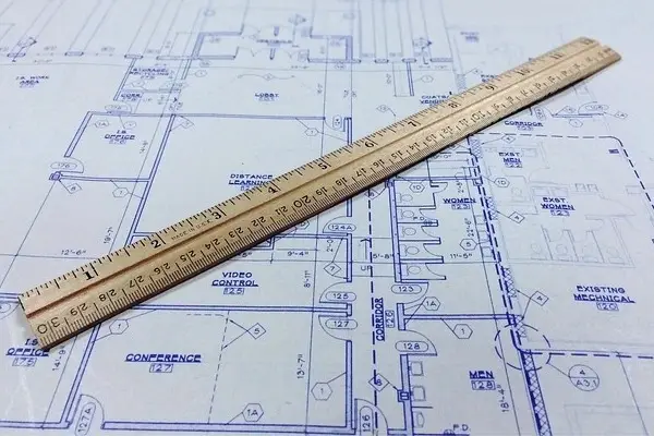 Architektonische Zeichnung eines Plans eines Gebäudes von innen