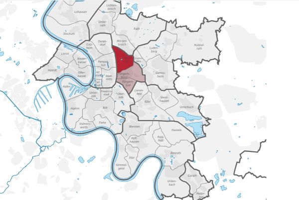 Düsseldorf Stadtteil Düsseltal auf der Karte