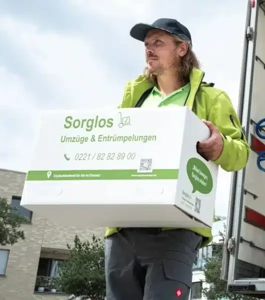 Umzugshlefer trägt Karton